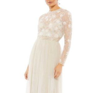 MAC DUGGAL 9132 EMBELLISHED ILLUSIONS HIGH NECK LONG SLEEVE VANILLA GOWN sz 8